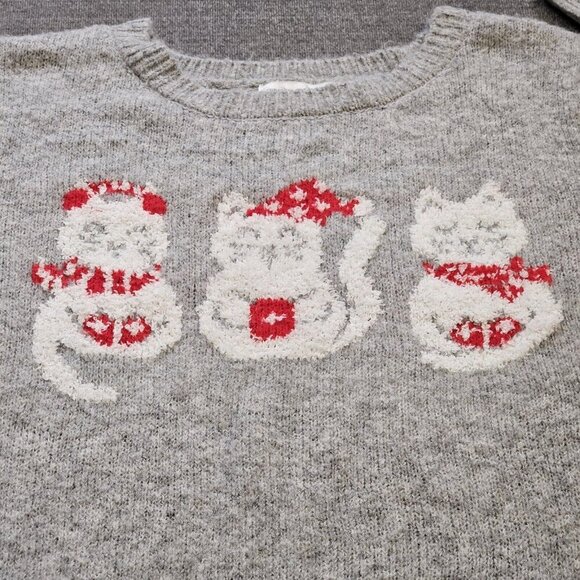 Cupcakes & Cashmere Sweater Women L Gray Christmas Cats LS Crewneck Cozy Holiday - Picture 9 of 13